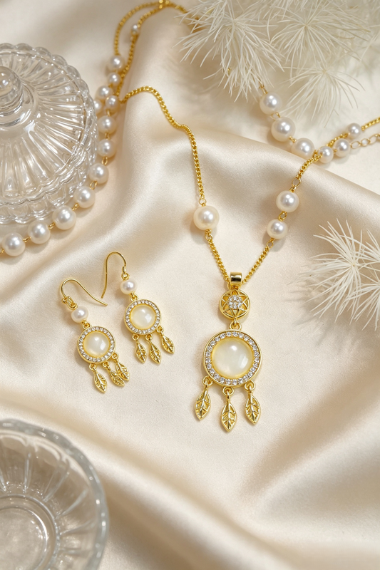 Vintage Cloisonné Enamel Swan Jewelry Set | Gold‑Plated Freshwater Pearl Necklace & Earrings for Wedding, Cheongsam & Gala Occasions