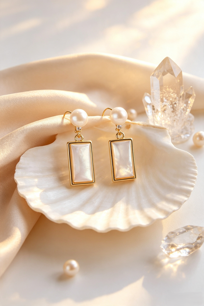 Minimalist Pearl & Mother‑of‑Pearl Drop Earrings, Gold‑Plated Nickel‑Free Earrings for Sensitive Ears