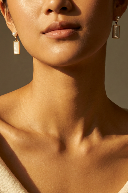 Minimalist Pearl & Mother‑of‑Pearl Drop Earrings, Gold‑Plated Nickel‑Free Earrings for Sensitive Ears