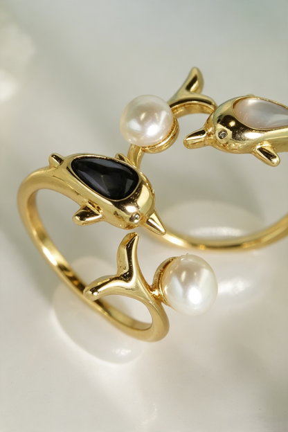Playful Ocean Dolphin Open Wrap Statement Ring With Soft Round Accent For Summer Vacation & Daily Stack Styling