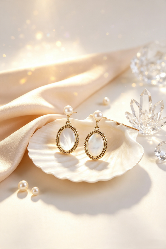 Fownora Vintage Twisted Gold Mother-of-Pearl Dangle Earrings Minimalist Pearl Drop Jewelry for Women