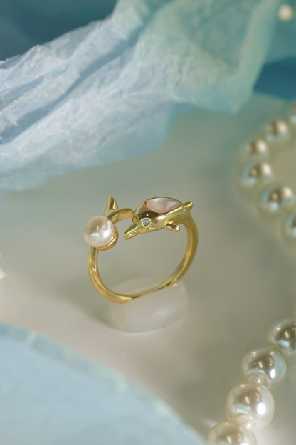 Playful Ocean Dolphin Open Wrap Statement Ring With Soft Round Accent For Summer Vacation & Daily Stack Styling