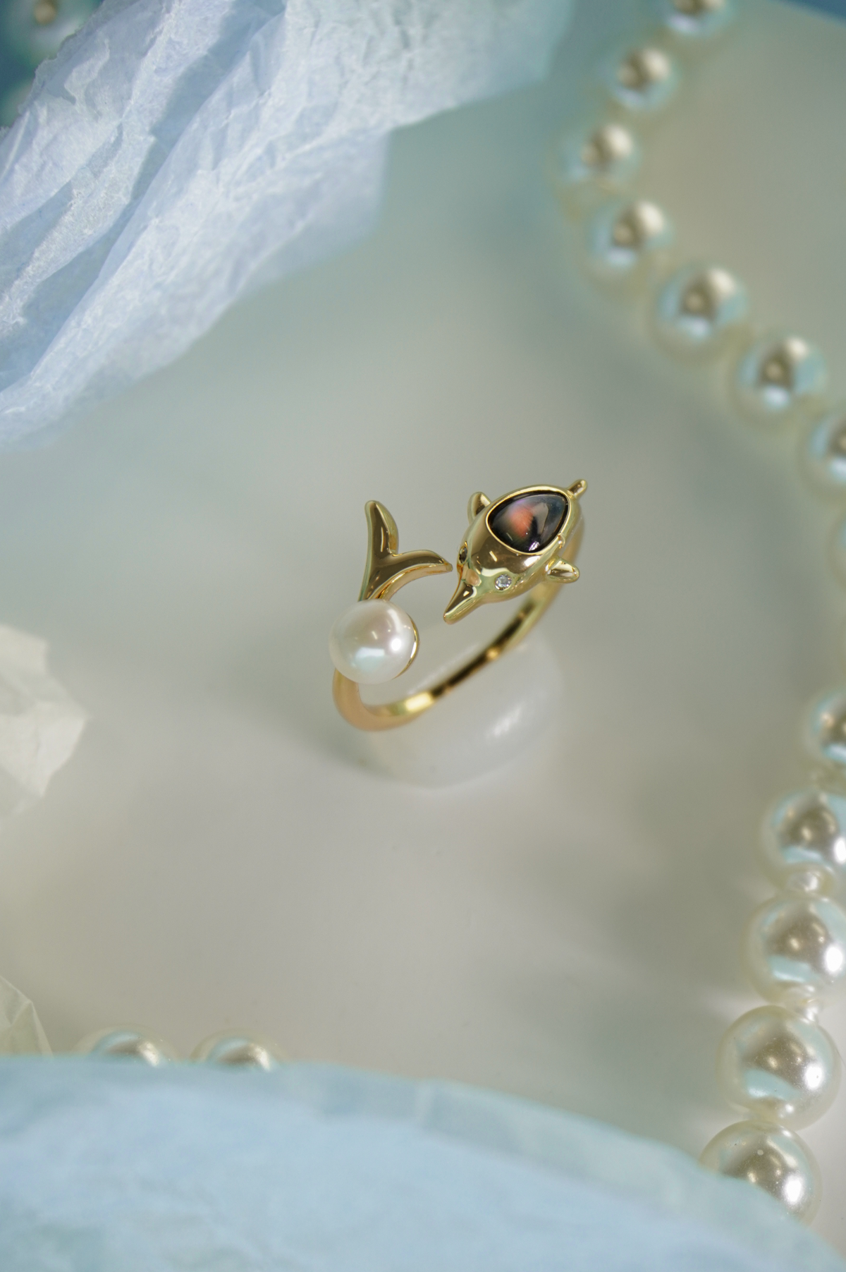 Playful Ocean Dolphin Open Wrap Statement Ring With Soft Round Accent For Summer Vacation & Daily Stack Styling