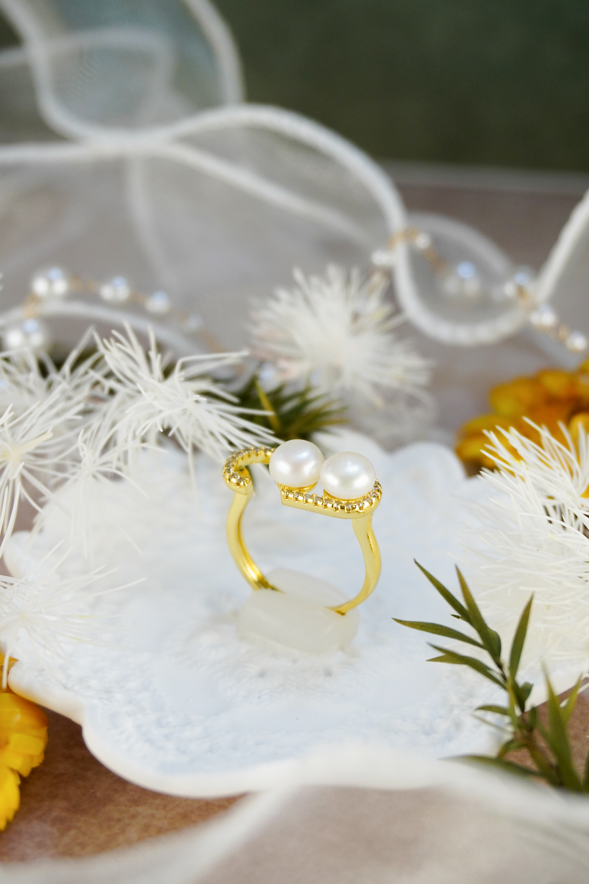 Asymmetrical Freshwater Pearl Open Ring | Gold Plated Jewelry for Women
