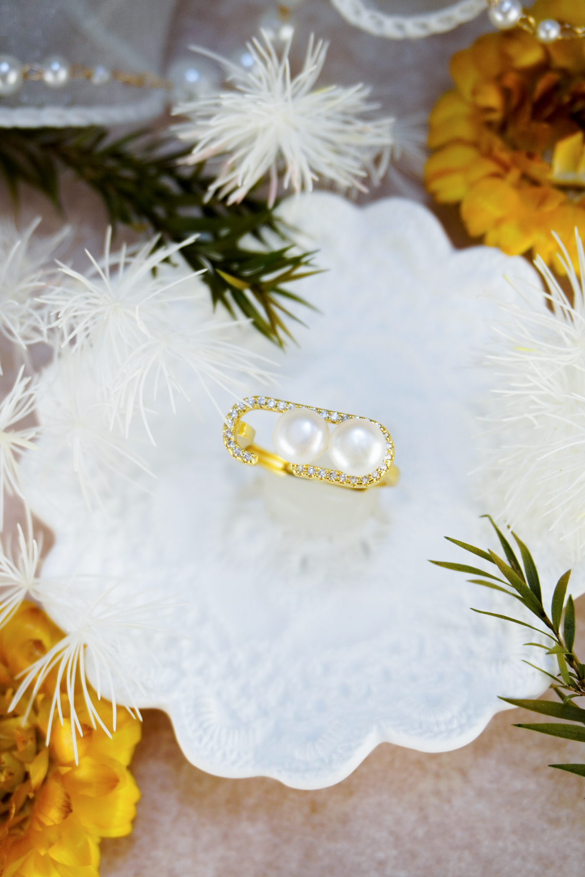 Asymmetrical Freshwater Pearl Open Ring | Gold Plated Jewelry for Women