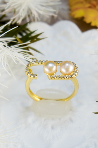Asymmetrical Freshwater Pearl Open Ring | Gold Plated Jewelry for Women