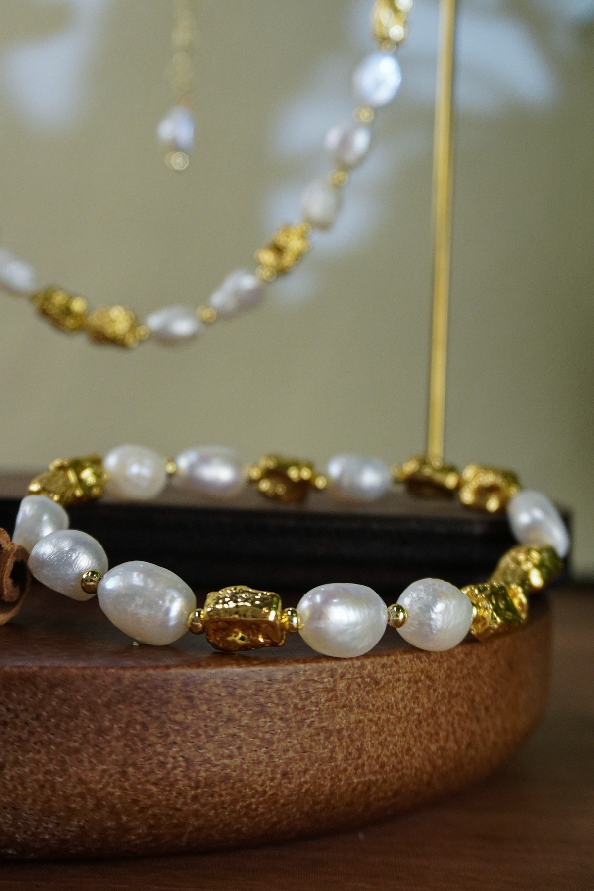 Baroque Freshwater Pearl Jewelry Set | Hammered Gold‑Plated Necklace & Bracelet, Nickel‑Free Sensitive Skin Friendly