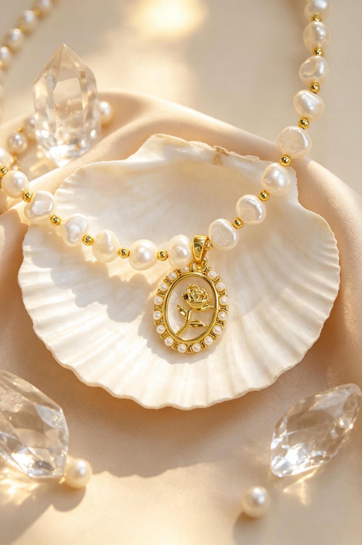 Vintage Rose Cameo Jewelry Set, Baroque Freshwater Pearl Necklace & Drop Earrings, Gold‑Plated Mother‑of‑Pearl Gift Set for Women